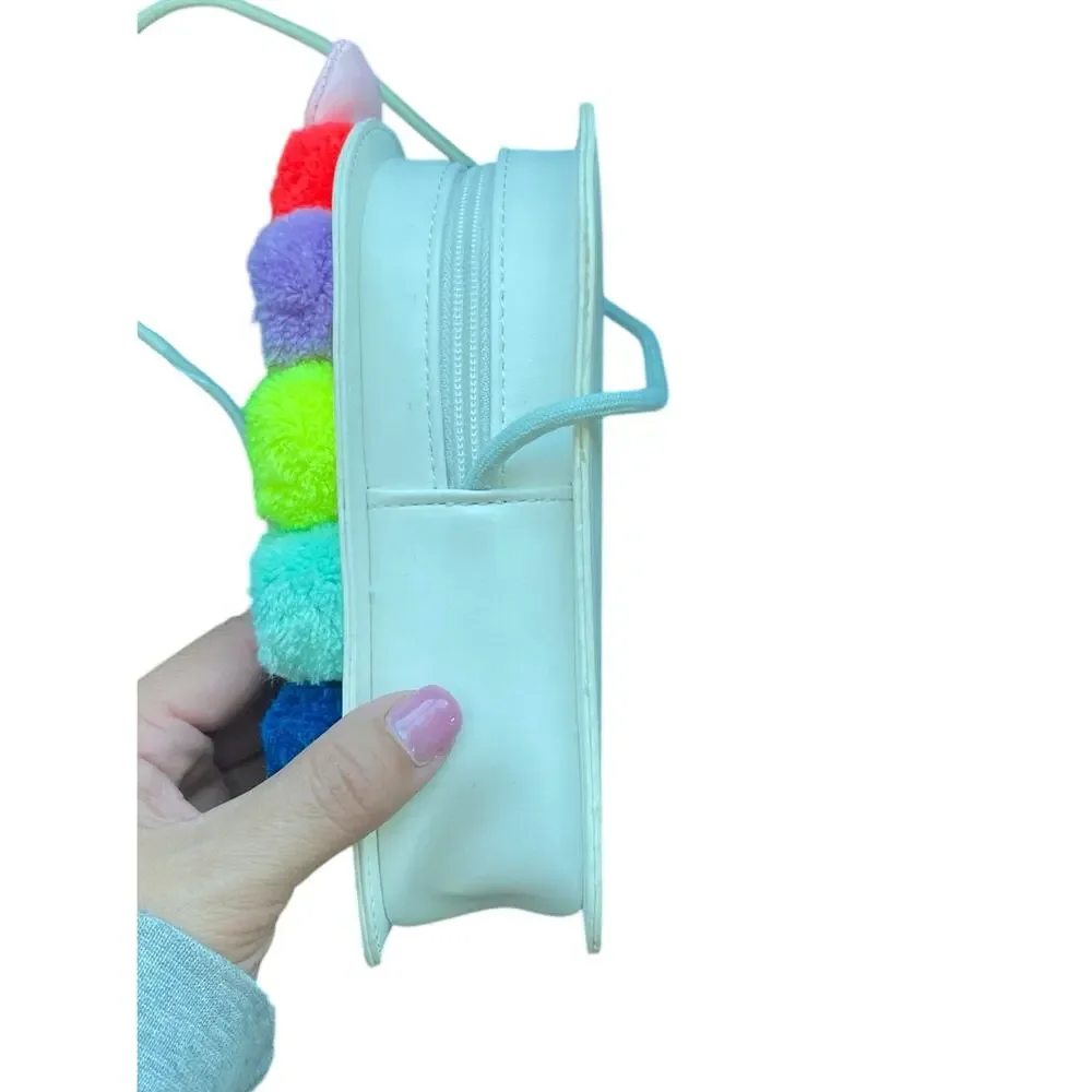 Cat & Jack White Unicorn Crossbody Bag with Rainbow Pom Poms